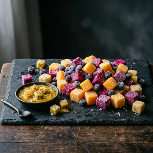 Vibrant tropical frozen fruit assortment